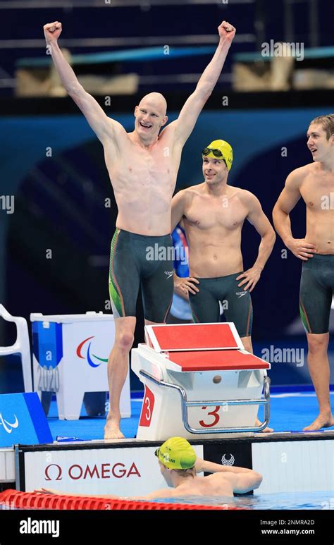 Australian Swimmers React After Winning The Mens 4x100m Freestyle Relay 34 Points Final In