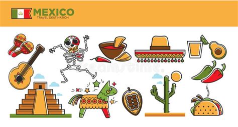 Mexico Travel Tourism Famous Landmarks And Tourist Attractions Vector