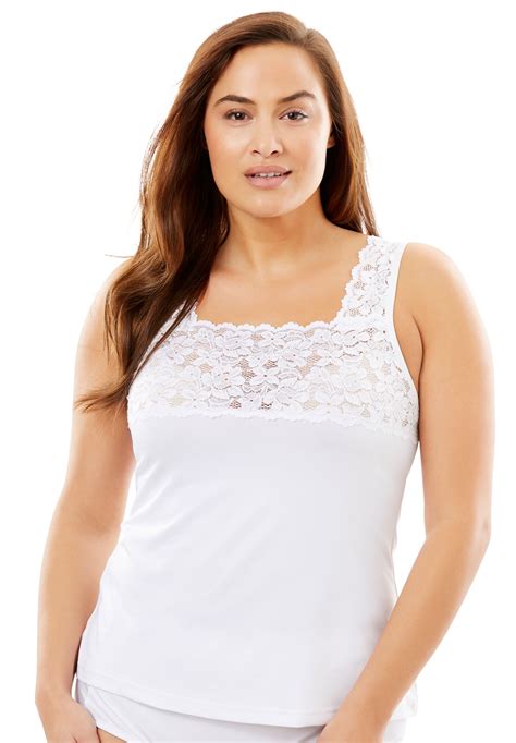 Comfort Choice Women S Plus Size Silky Lace Trimmed Camisole Full Slip Walmart