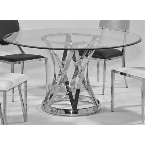 Janet Round Dining Table Clear Glass Top Stainless Steel Base Dcg