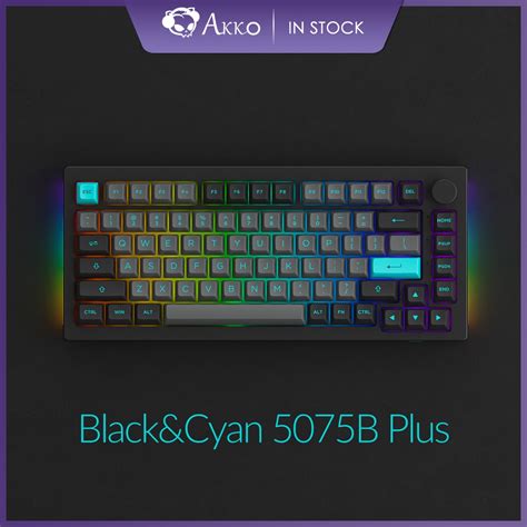 Akko Black Cyan Blue On White B Plus Rgb Led Mechanical Keyboard Key With Knob For Laptop