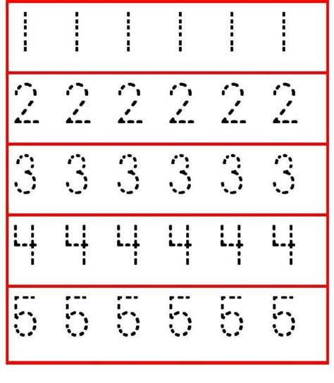 Trace Numbers 1 5 Worksheets