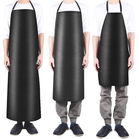 Waterproof Pu Leather Apron Anti Fouling Oil Proof Restaurant Cooking Chef Black Aprons With