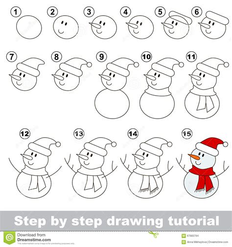 Snowman Drawing Tutorial Stock Vector Illustration Of Drawing 67683794