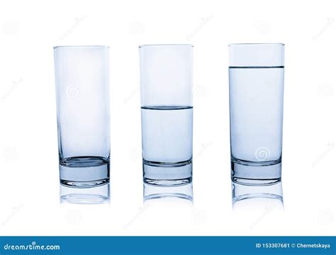 Empty Half And Full Glasses Of Water On White Stock Image Image Of
