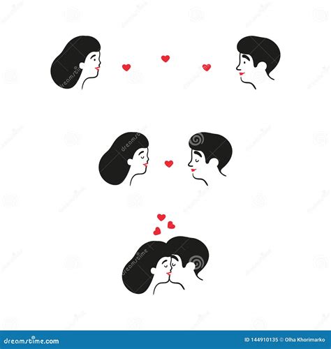 kissing couple on the date man woman and hearts stock vector illustration of happy cartoon