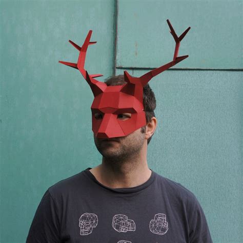 stag or reindeer mask 3d papercraft template low poly paper etsy paper mask half mask