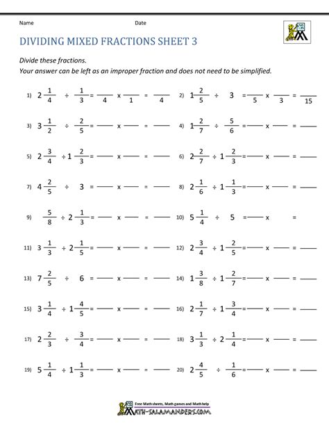 Dividing Mixed Numbers Worksheet Pfd
