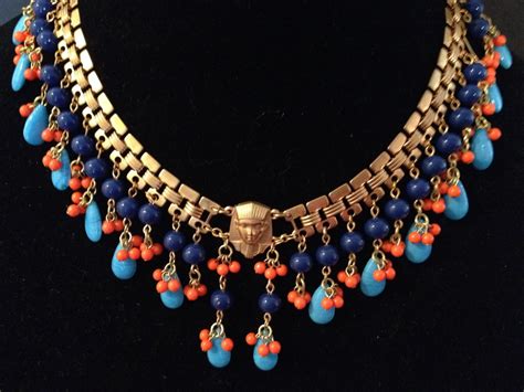 Vintage Miriam Haskell Necklace Signed Egyptian Revival Larry