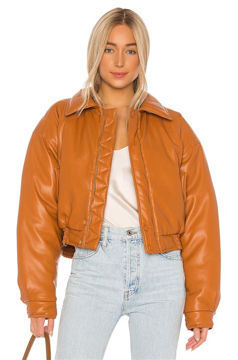 Nanushka Bomi Faux Leather Bomber Jacket In Burnt Orange Revolve