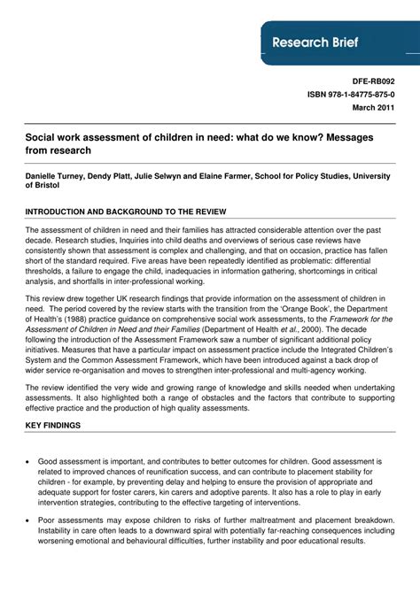 Pdf Social Work Assessment Of Children In Need What Do We Know
