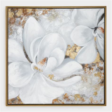 White And Gold Floral Canvas Wall Art By World Market In 2020 Floral