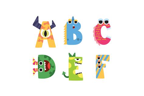 Cartoon Alphabet Letters Coloured ABCDEF Graphic By Printablesplazza