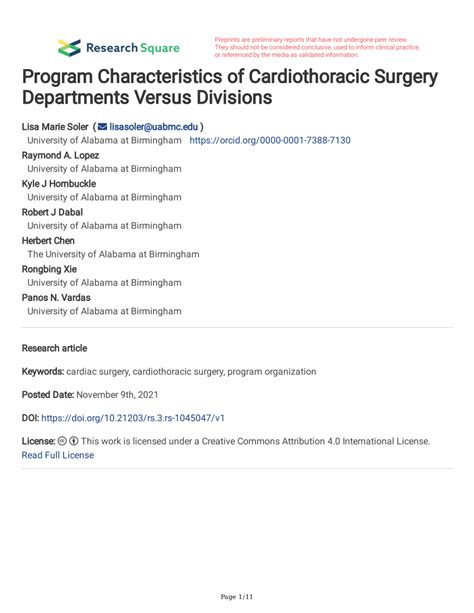 Pdf Program Characteristics Of Cardiothoracic Surgery Departments Versus Divisions