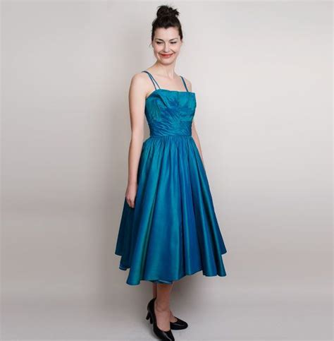 1950s dress vintage 50s party dress teal sharkskin shimmer etsy dresses 1950s dresses