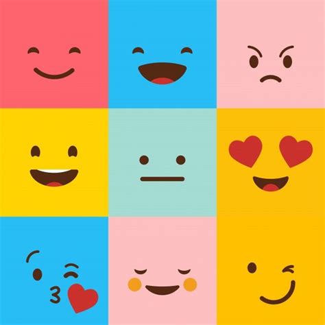 Colorful Square Emojis Set Vector Square Icons Set Face Png And