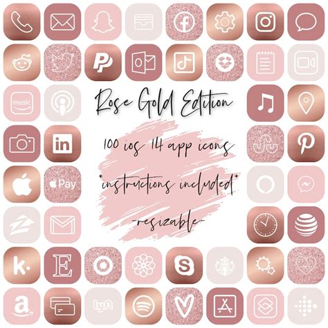 100 App Icons Rose Gold Aesthetic Iphone Ios14 App Icons Etsy