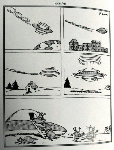 A Comic Strip With An Image Of Aliens Flying In The Sky
