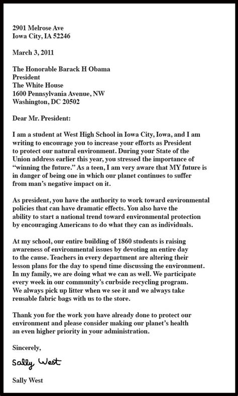 Write a draft of your letter, then. Sample Letter to the President - WHS Library