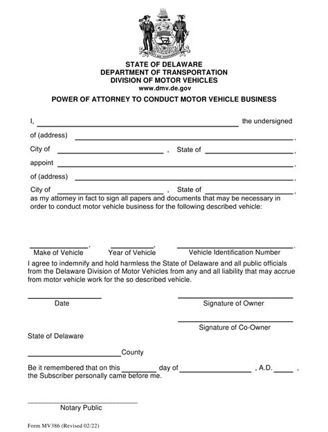 Form Mv386 Download Fillable Pdf Or Fill Online Power Of Attorney To