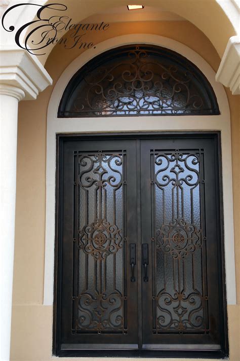 Custom Iron Front Door With Arched Transom Wrought Iron Doors Front Entrances Front Entry