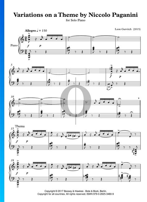 Variations On A Theme By Niccolò Paganini Sheet Music Piano Solo Oktav