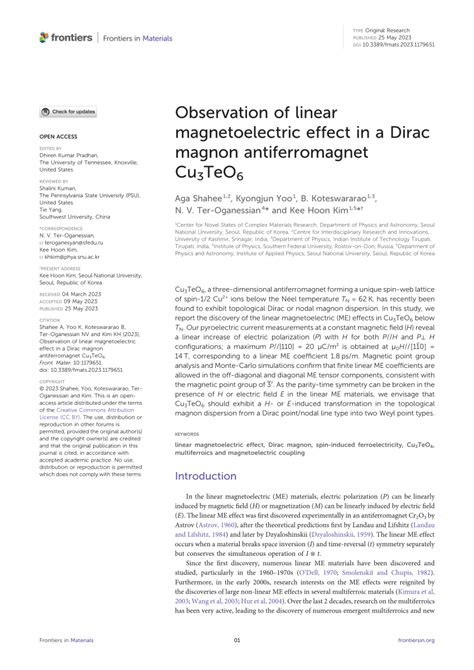 PDF Observation Of Linear Magnetoelectric Effect In A Dirac Magnon