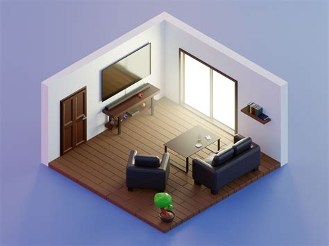 3d Model Day Low Poly Living Room Vr Ar Low Poly Cgtrader