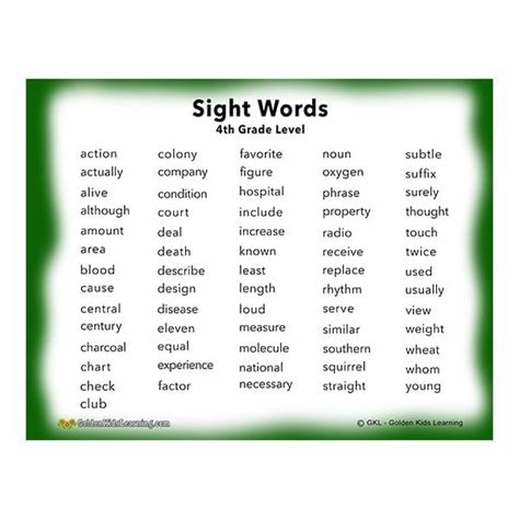 Sight Words For 4th Graders Gdtiklo