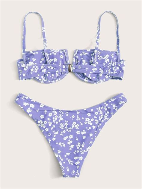 Ditsy Floral V Wired Underwire Bikini Swimsuit Shein Usa