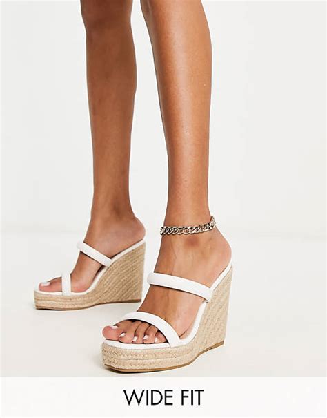 Glamorous Wide Fit Espadrille Wedge Heeled Sandals In White Asos