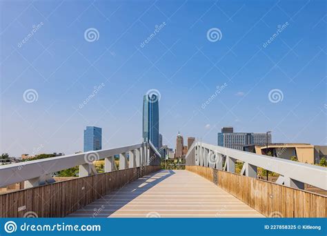 Sunny View Of The Skyline Of Oklahoma City From Scissortail Bridge