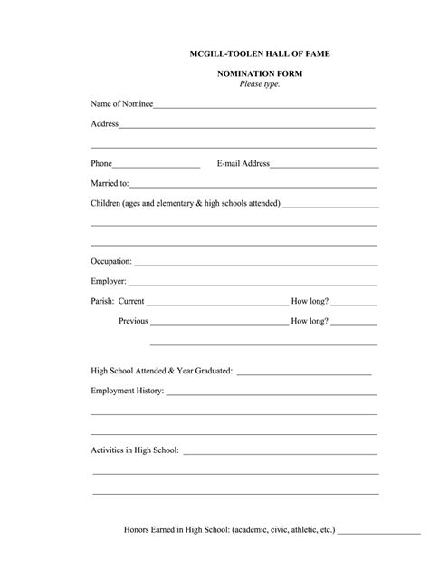 Mcgill Toolen Fame Nomination Form Fill Online Printable Fillable