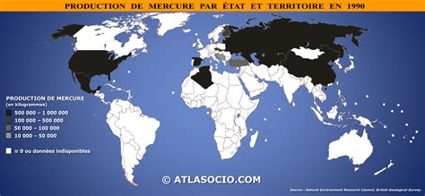Carte du monde : production de mercure par État ...