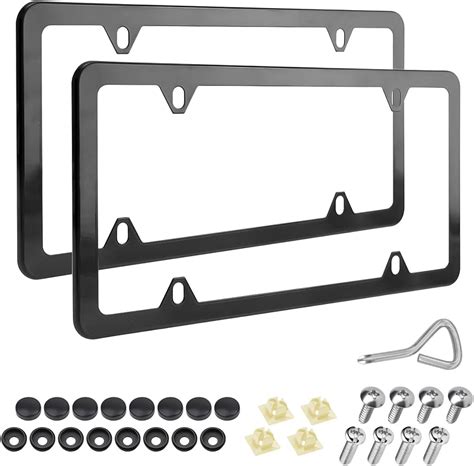 Aicel 2 Pcs Stainless Steel License Plate Frames 4 Holes