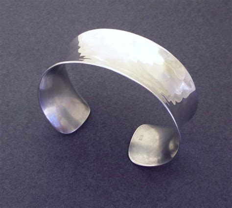 Hammered Sterling Silver Cuff Bracelet Handmade Modern Jewelry Etsy