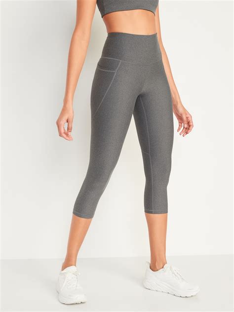 High Waisted Powersoft Side Pocket Crop Leggings For Women Old Navy