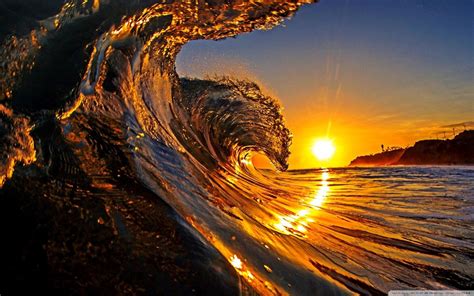 Ocean Wave Sunset Wallpaper 4K