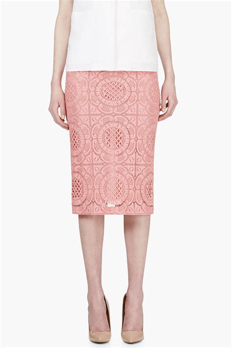 Burberry Prorsum Pink Lace Overlay Pencil Skirt In Pink Lyst