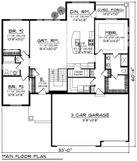 Ranch Style House Plan 3 Beds 2 Baths 1796 Sqft Plan 70 1243 Floor
