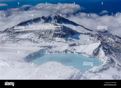 Aerial Of A Tuquoise Crater Lake On Top Of Mount Ruapehu Tongariro