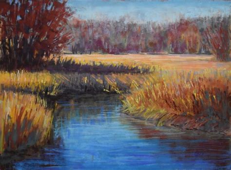 Fall Marsh Landscape Soft Pastel Painting