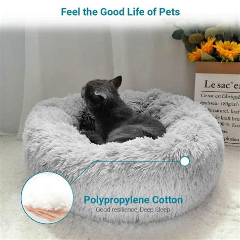 Dog Cat Pet Calming Bed Warm Soft Plush Round Nest Comfy Sleeping