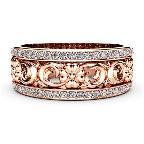 Diamods Rose Gold Wedding Band Women Wedding Band Unique Wedding Ring