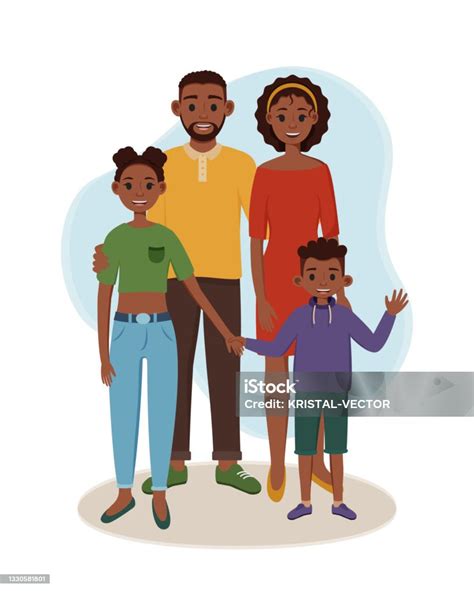 Ilustración De El Padre Y La Madre Negros Con Sus Hijos Están De Pie