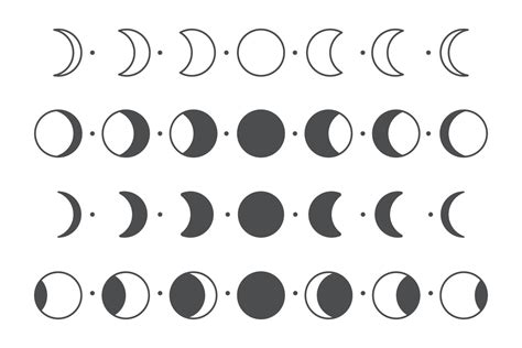 Vector Lunar Phase Of The Moon Simple Circle Shape Design Isolated On White Background