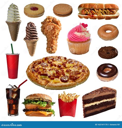 Variety Of Junk Food Isolated On White Background Stock Photo Image