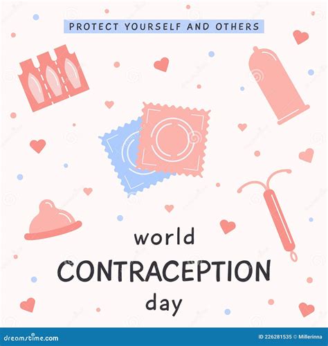 World Contraception Day Greeting Card Contraceptive Items For Safe Sex Birth Control Stock