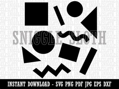 80s 90s Shapes Circle Square Squiggle Geometric Pattern Clipart Digital