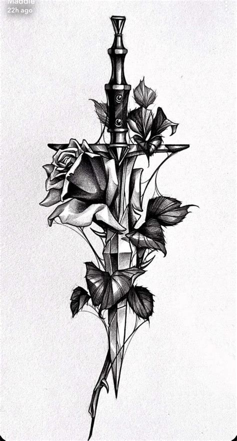 Sword And Rose Tattoo, Rose Thorn Tattoo, Knife And Rose Tattoo, Rose